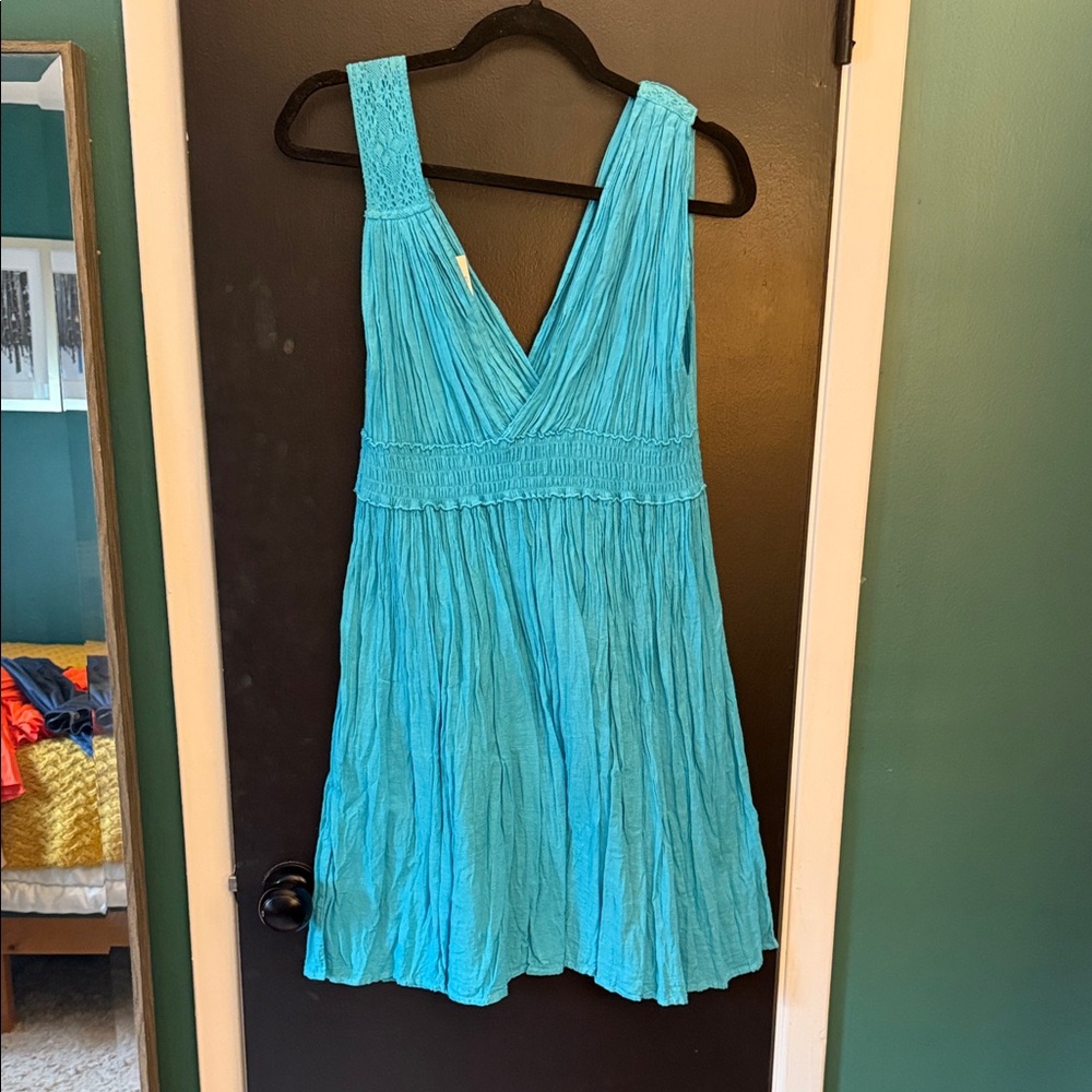 Greek Women's Turquoise V-Neck Sleeveless Summer Dress sz Medium